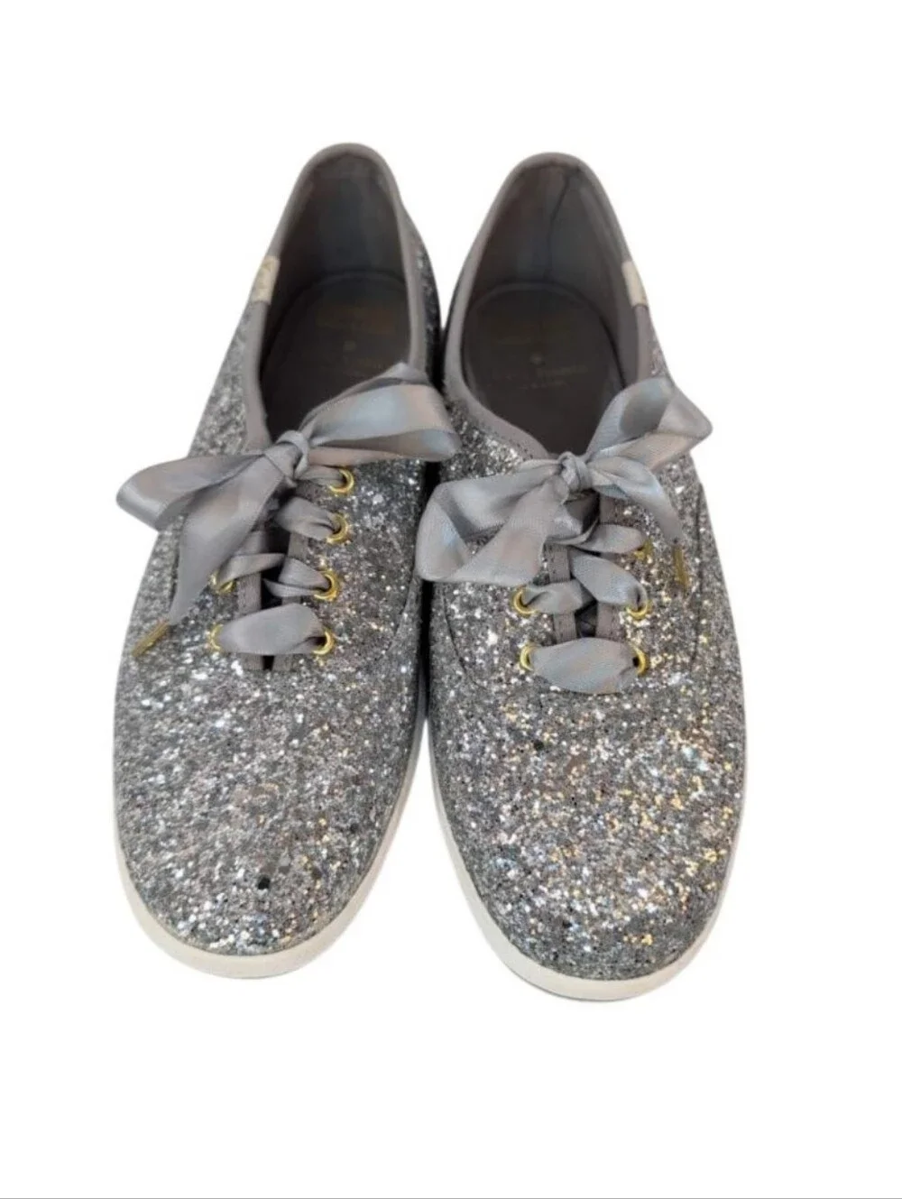 Kate Spade Keds Sliver Glitter Ribbon Lace 8.5 - Picture 4 of 8